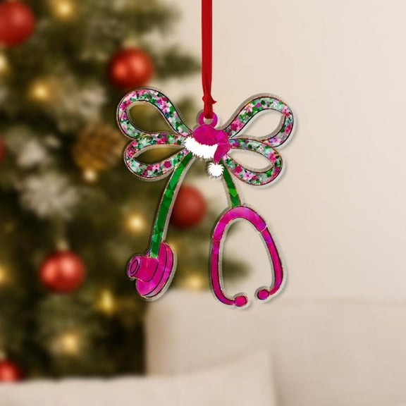 ViciArt Stethoscope Christmas Ornament, 3mm Acrylic or Fiber Wood, Nurse & Doctor Holiday Decor