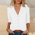 thumbnail image 2 of Fall Thin Cardigan for Women Solid Color Lightweight 3/4 Sleeve Open Front Cardigan Button Down Sweaters Shawl, 2 of 6