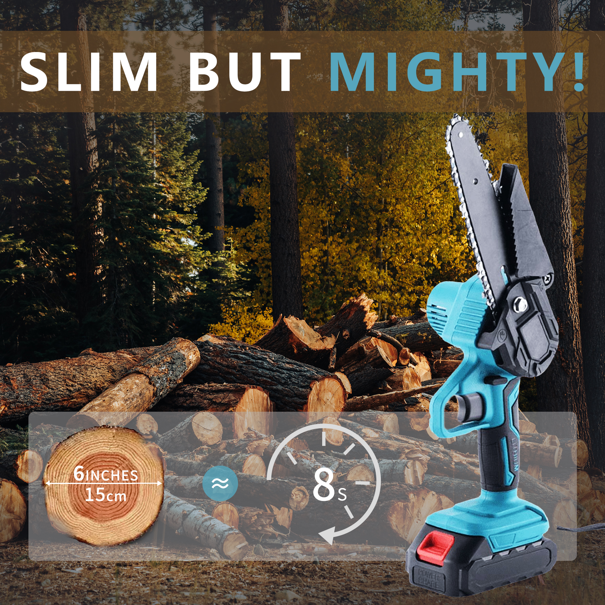Mini Chainsaw Cordless 6-Inch | Handheld Electric Chain Saw with 2 Batteries & Charger | for Tree Trimming, Wood Cutting, and Garden Care