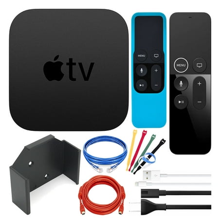 Apple TV 4K 64GB Media Streamer (1st Generation) (MP7P2LL/A) (2017) Bundle with Wall Mount + Remote Sleeve + Ethernet Cable + HDMI Cable + (6) Cable Ties