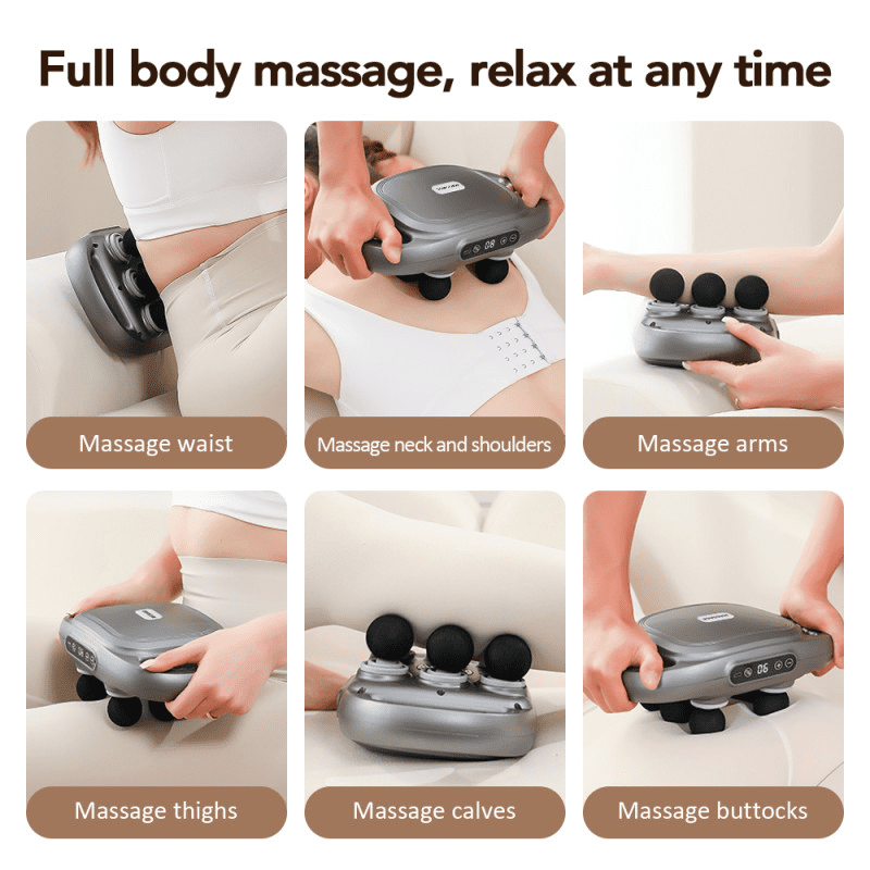 6-Head Fascia Gun Deep Massager, Massage Gun, 9 Intensity Levels, Muscle Massager, Electric Handheld Massage Tools for Neck, Back, Shoulder, Waist, Leg, Feet, Daily Relaxation