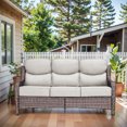 thumbnail image 4 of Opohoro 71" Wide Brown Wicker Patio 3-Seat Couch, Weather Resistant Rattan Outdoor Furniture Sofa with Deep Seat for Patio Backyard Porch, Beige Cushion, 4 of 10