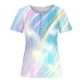 thumbnail image 5 of JTZGDY Womens Henley Tops Dressy Casual Floral Printed Summer Short Sleeve Button V Neck Pleated Ladies Tunic Blouse Trendy Oversized Basic Tees Shirt Light Blue#01 S, 5 of 5