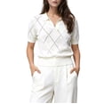 thumbnail image 2 of Gynyvoja Women'S Short Sleeve Po-Lo Sweater Knit V Neck Pullover Shirt Summer Top White S, 2 of 9