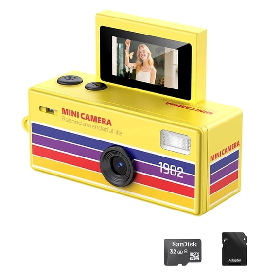 2026 With 32GB TF Card Mini Digital Cameras with 0.96 Inch Flip Screen, Built in Flash, 130 Wide Angle, 1080P HD Tiny Vintage Digital Camera for Beginners Teens and Adults
