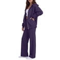 thumbnail image 4 of Women's 2 Piece Outfits Long Sleeve Zip Up Hoodie Wide Leg Pants Matching Sweatsuits Sets Purple M, 4 of 7