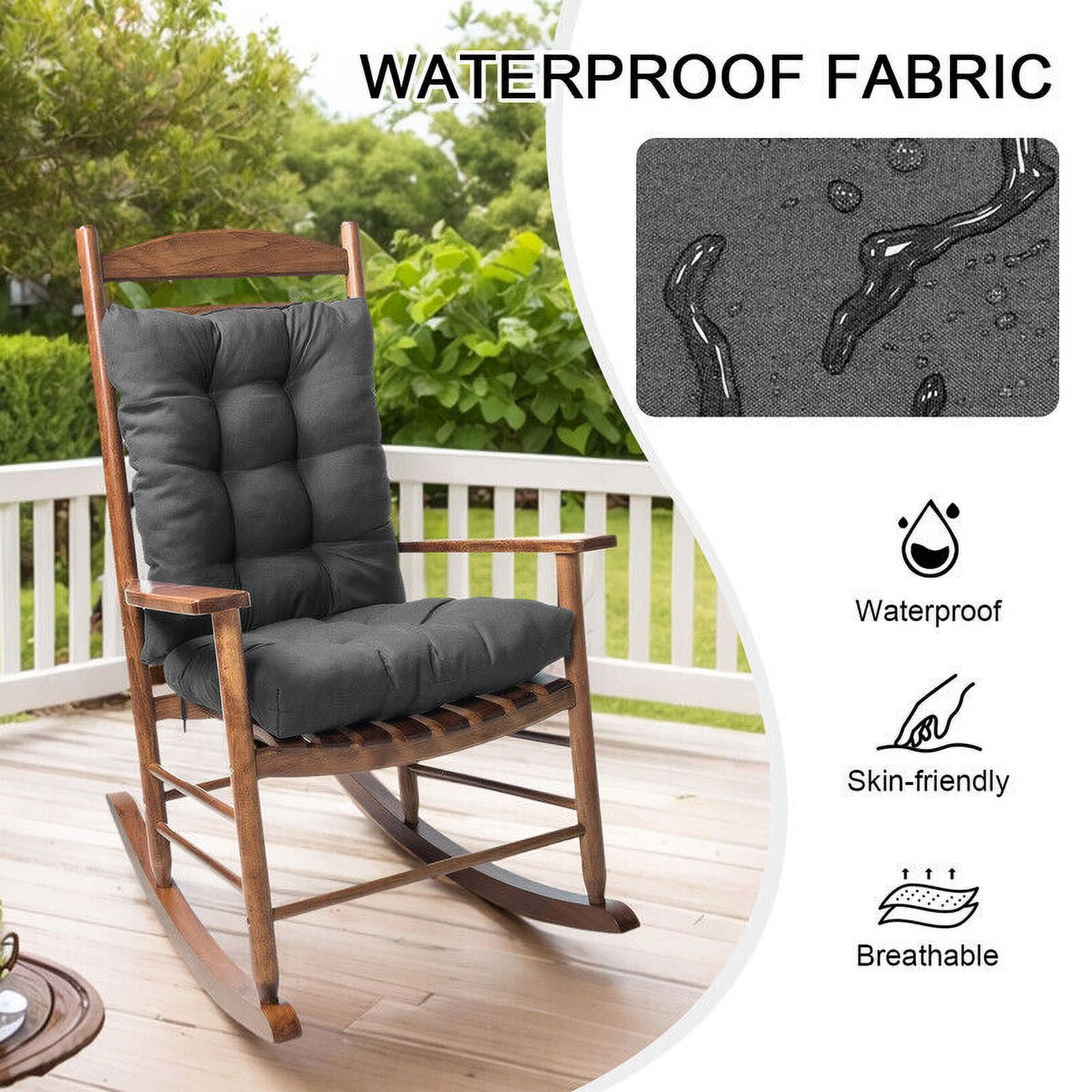 KALAKALA Outdoor Rocking Chair Cushions Pack of 2 Patio Chair Cushion Pad Sets Patio High Back Chair Seat Cushions with Ties for Garden Patio Furniture, Green Leaves