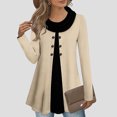 thumbnail image 2 of HaiMao Womens Long Sleeve Blouse Cowl Neck Warm Splicing Tunic Tops with Buttons Khaki 6(M), 2 of 5