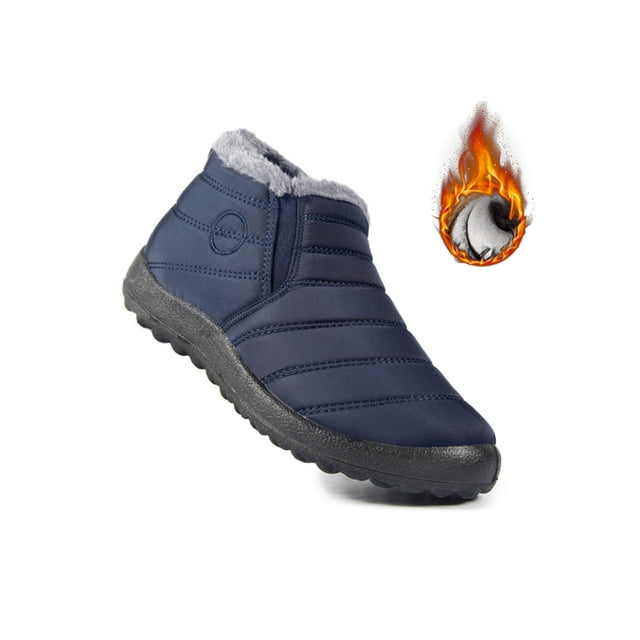 UKAP Mens Snow Boots Waterproof Winter Boot Slip On Ankle Bootie Work Warm Shoes Elastic Booties Dark Blue 7.5