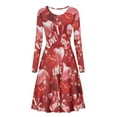 thumbnail image 4 of Renewold Red Dress Women Long Sleeve Floral A Line Twirl Dress Size M Valentine's Day Gifts Love Heart High Waistline Crew Neck Elegant Dress for Party Club Wedding, 4 of 7