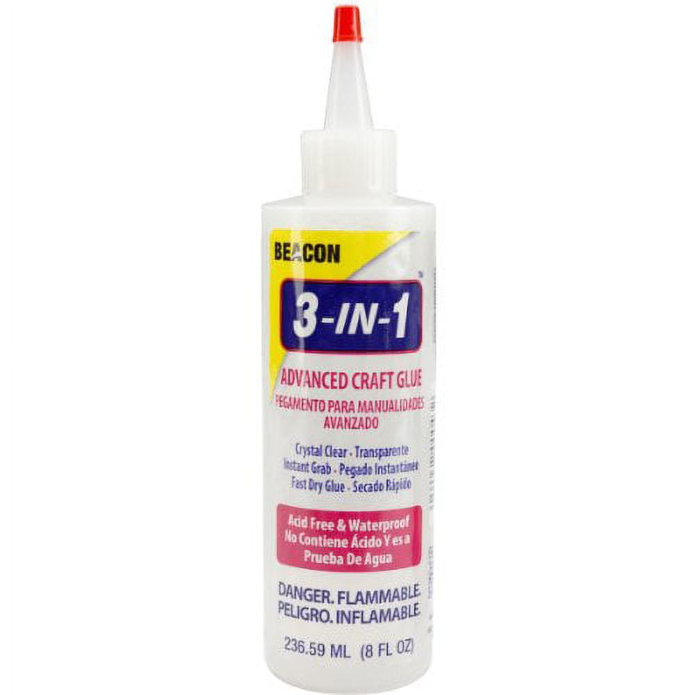 Beacon 3 In 1 Craft Glue - Clear Acid-Free Waterproof Instant Grab Fast Dry  Formula 8oz 