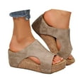 thumbnail image 3 of Slippers Woman Summer Leather Platform Wedge Slippers Temperament Non Slip Beach Slippers Sandals Womens Khaki 41, 3 of 9