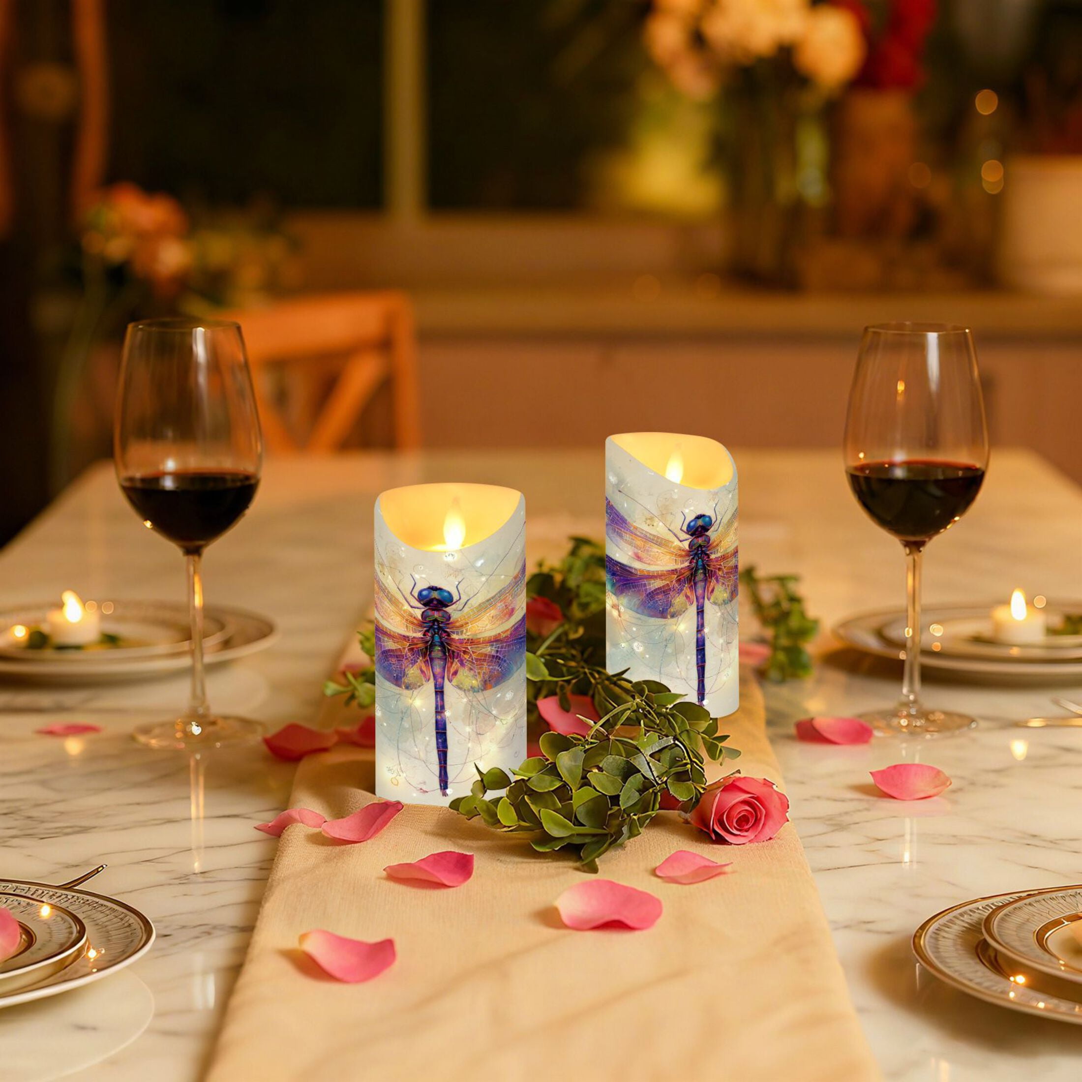 Wobogo Dreamy Dragonfly Flameless Candles with Remote Battery Operated Flickering LED Candles with Timer 2/4/6/8H Medium Size