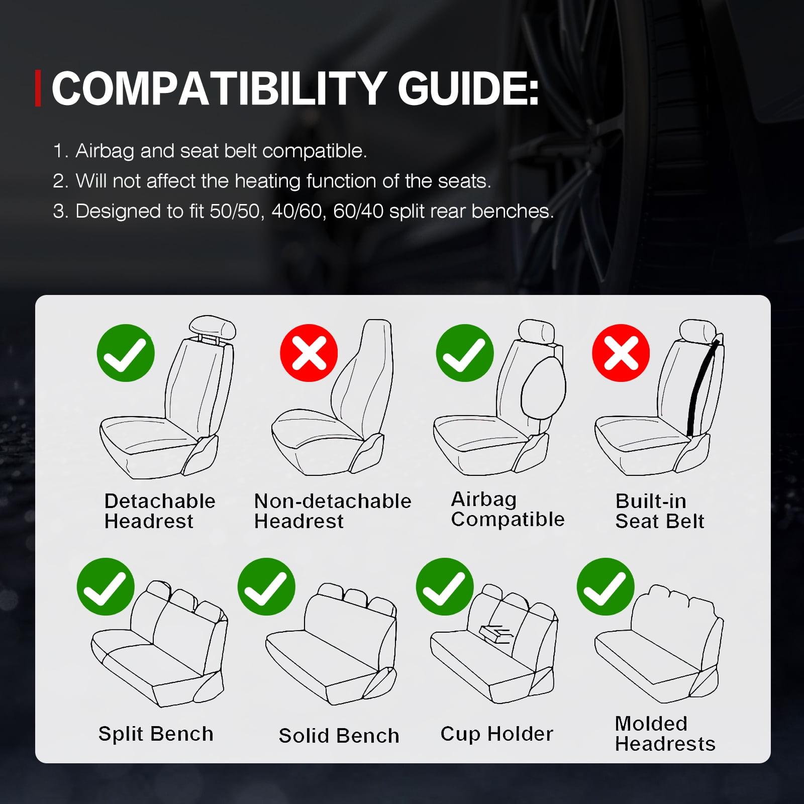 Ikon Motorsports Universal Car Seat Covers 04 Style Black PU Leather Front Second Row Auto Seat Cover Cushion Protectors 5-Seat Full Set
