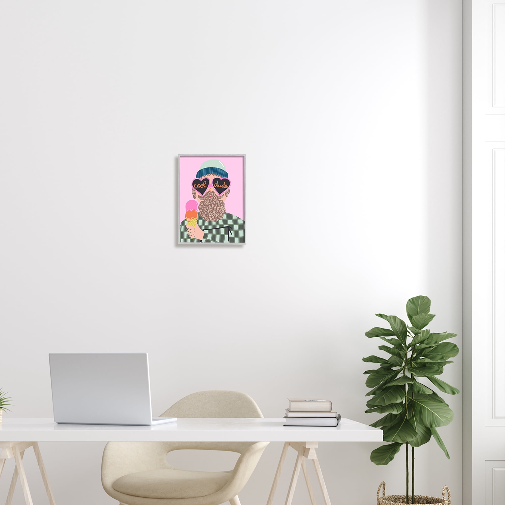 Stupell Industries Cool Dude Whimsical Man Checkered Pattern Ice Cream Graphic Art Gray Framed Art Print Wall Art, Design by Dominika Godette