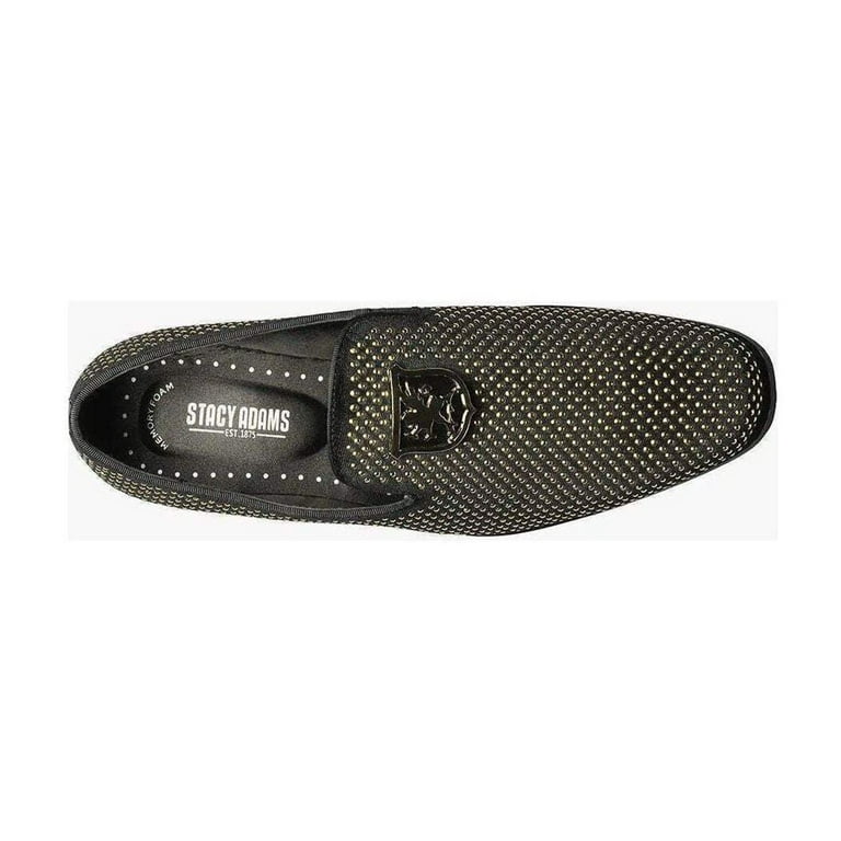 Stacy Adams Men Shoes Swagger Studded Slip On Satin Black 