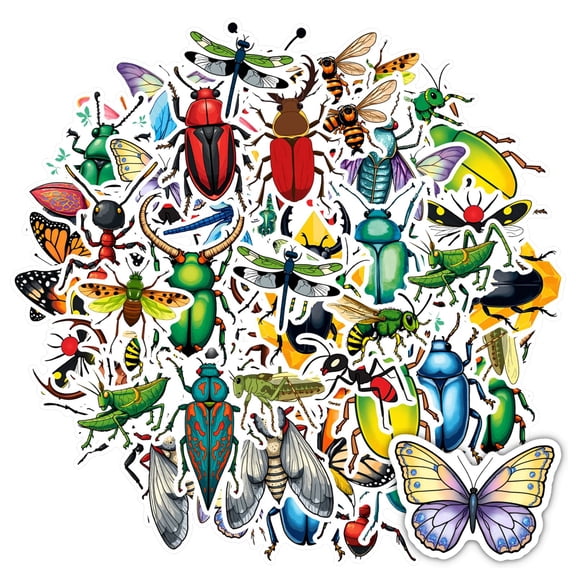 35pcs-50pcs Colorful Stickers Stationery Insect Stickers Wildlife Decals Nature Decals for Phones Luggage Suitcases