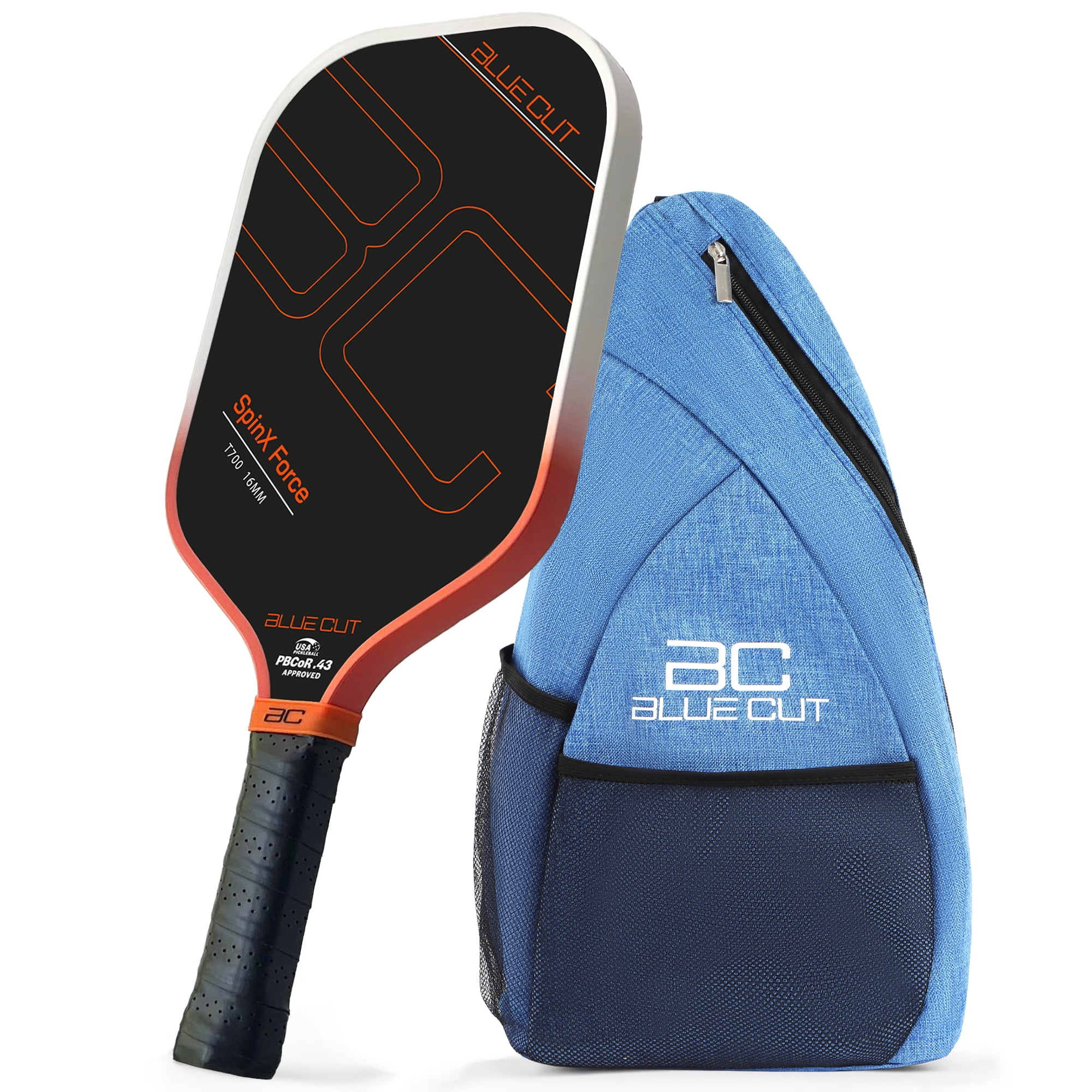 Blue Cut Pickleball Paddle – USAPA Approved Pickleball Paddles Racket with T700 Carbon Fiber, 16mm Honeycomb Core, Spin Surface, Pro Power Speed & Control – Includes Carry Bag