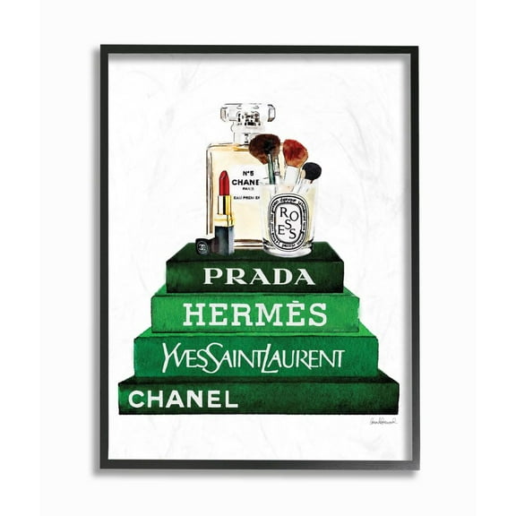 Stupell Industries Fashion Designer Makeup Bookstack Green Watercolor Framed Wall Art by Amanda Greenwood