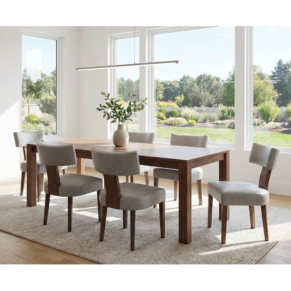 Sillas de Comedor RIVOVA Juego de 6 Estilo Mid Century en Cuero Sintético Gris