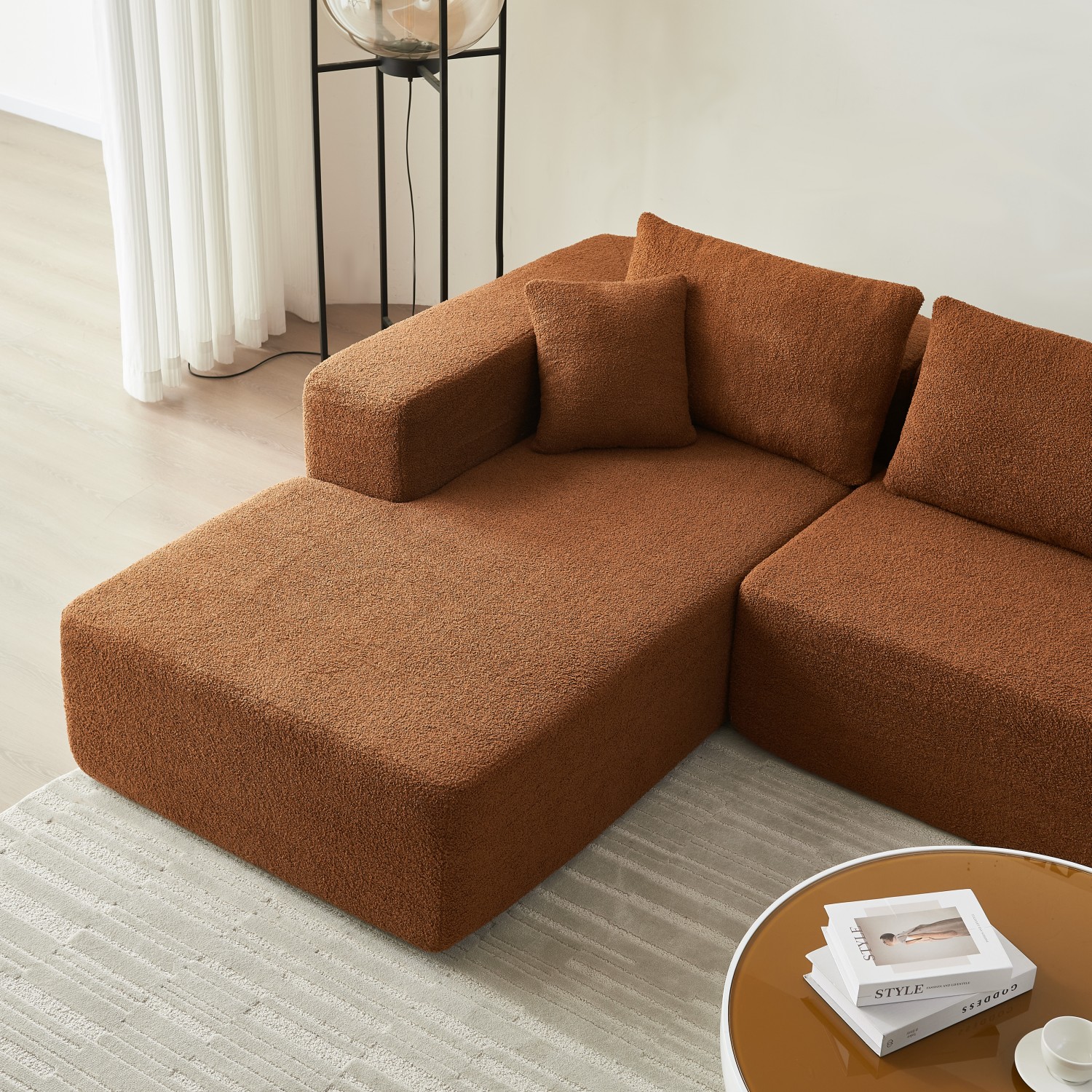 Gewnee Modern Lamb Modular High Density Sponge L Shaped Modern Sectional Sofa Couch with Chaise Lounge & Pillows, Upholstered Corner Cloud Couch for Living Room,