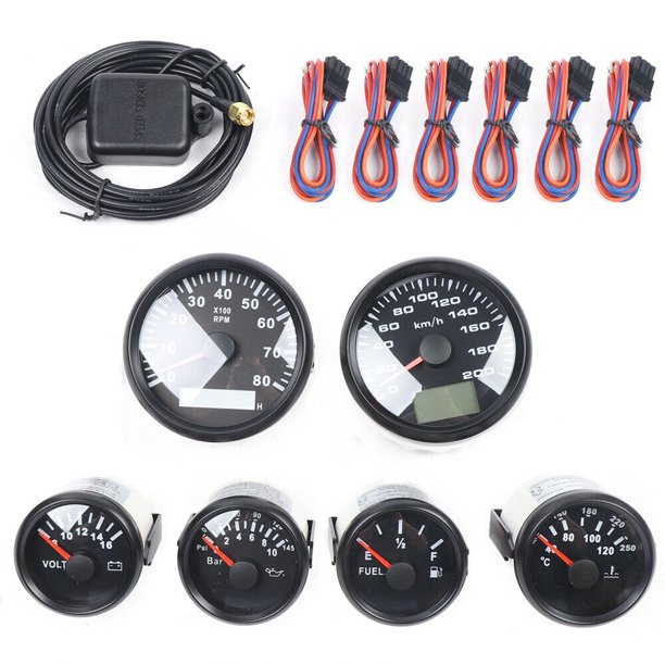 6 Gauge set Speedo 8000RPM Tacho Fuel Volts Oil Pressure Temp LCD For