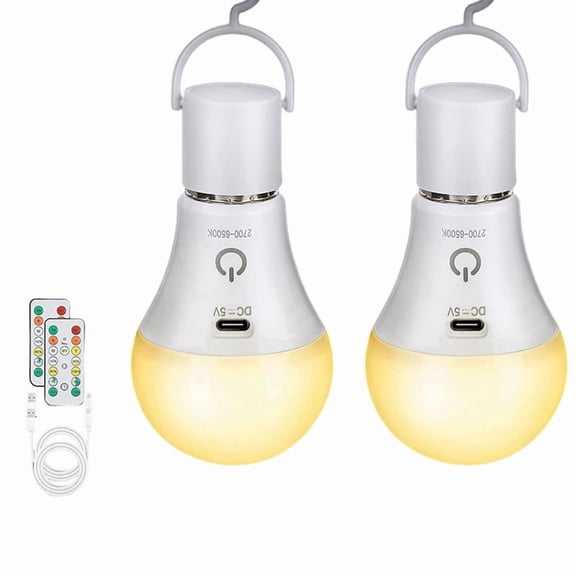 2-Pack Rechargeable Emergency Light Bulbs for Power Outages with Remote - 3 Colors, Dimmable, Timer, E26 Base