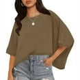 thumbnail image 1 of Pisexur Hauts d'Été pour Femmes Col Rond Manches Courtes T-Shirt Mode Blouse Ample Unie, 1 of 9
