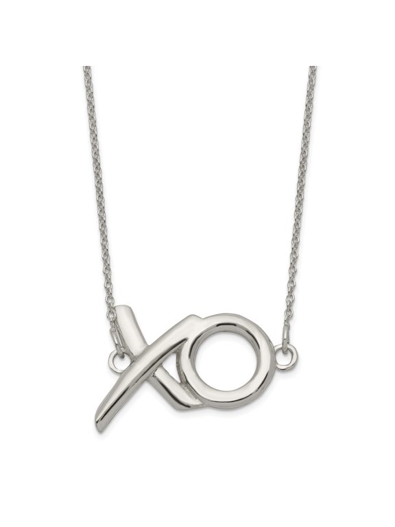 White Sterling Silver necklace Themed 16 in 1 mm Polished 'XO' with 2in. Ext.