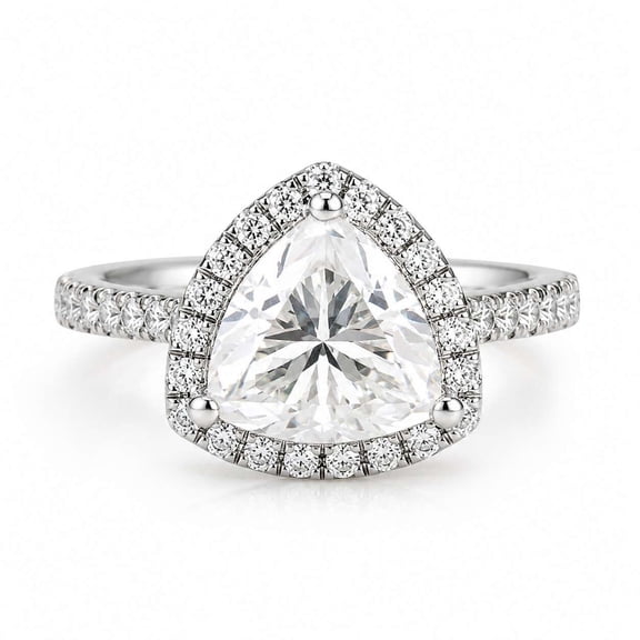 vylahjewellery Trillion Cut Moissanite Ring, Halo Engagement Ring for Women, Pave Anniversary Promise Ring