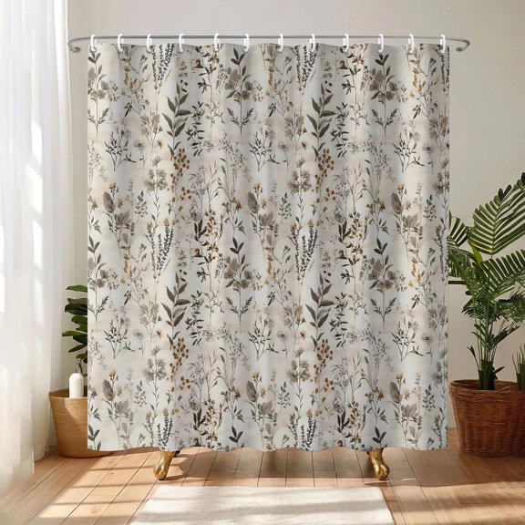 Floral Shower Curtain Botanical Wildflower Fabric Bathroom Decor with Hooks 71x71 inches
