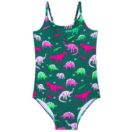 

2-9T Toddler Little Girls One Piece Swimsuits Dinosaur Beach Sports Bathing Suit for Beach Wear UPF 50+