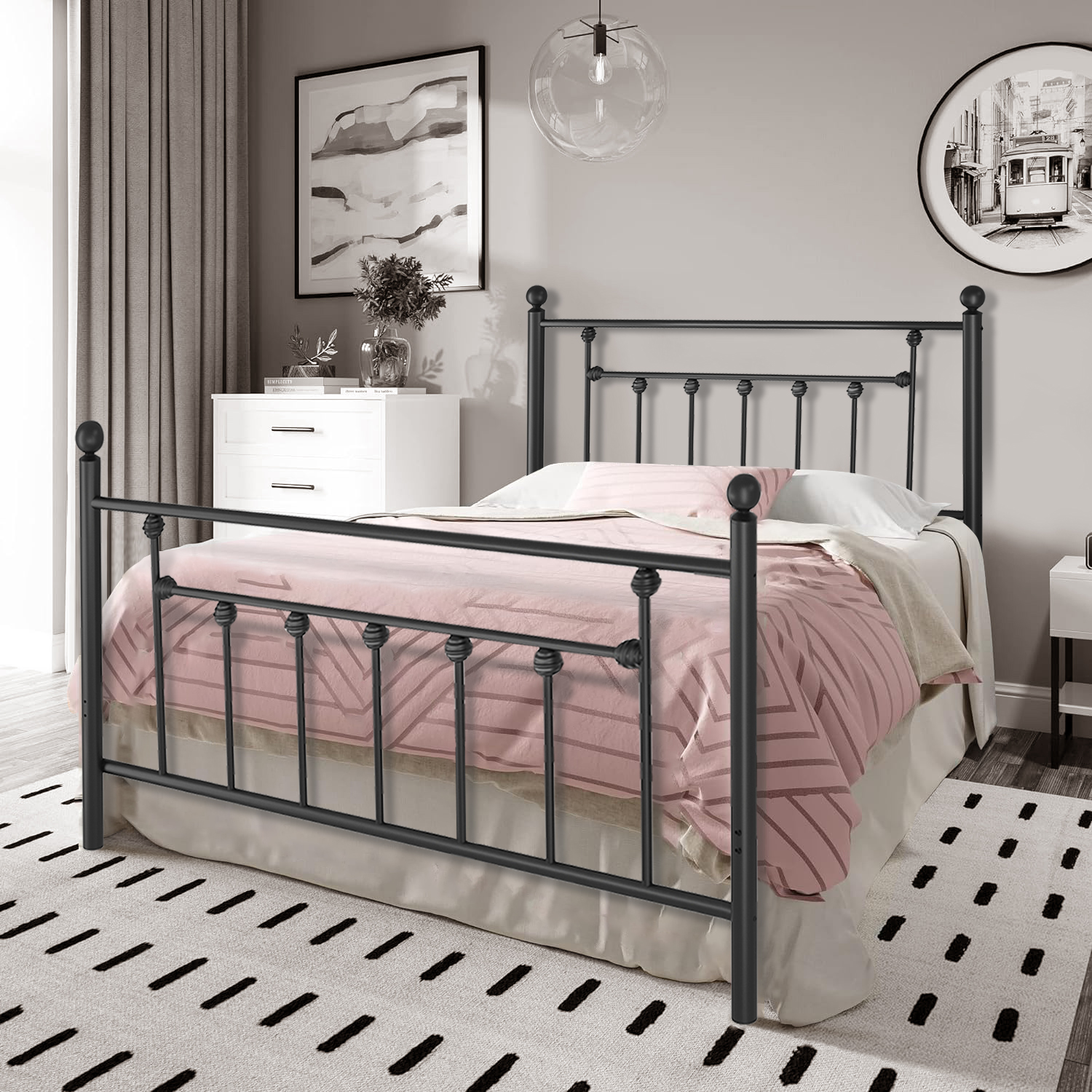 VECELO Twin Size Metal Platform Bed Frame with Headboard and Footboard,12.6