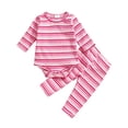thumbnail image 2 of WIBACKER Newborn Baby Girls Boys Clothes Outfit Stripe Long Sleeve Ribbed Knit Romper Pants Set Fall Winter, 2 of 9
