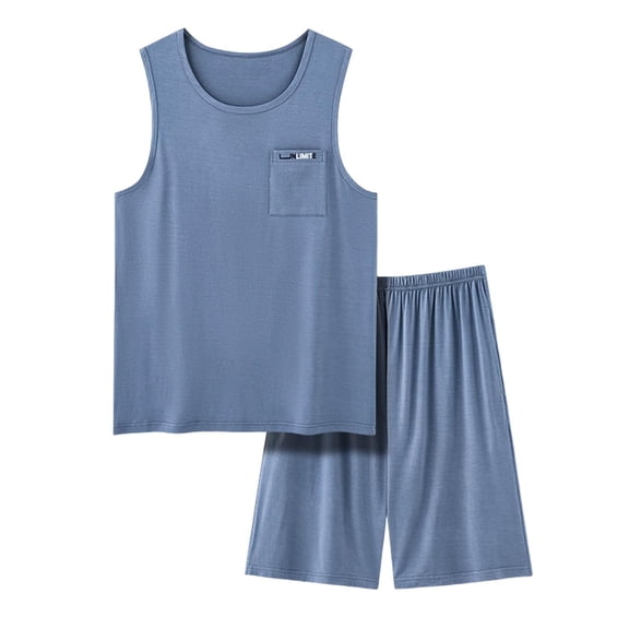 KyCheLot Mens Casual Sleepwear Comfy Sleeveless Tank Tops and Mid Waist Shorts Set Summer Pajamas Set
