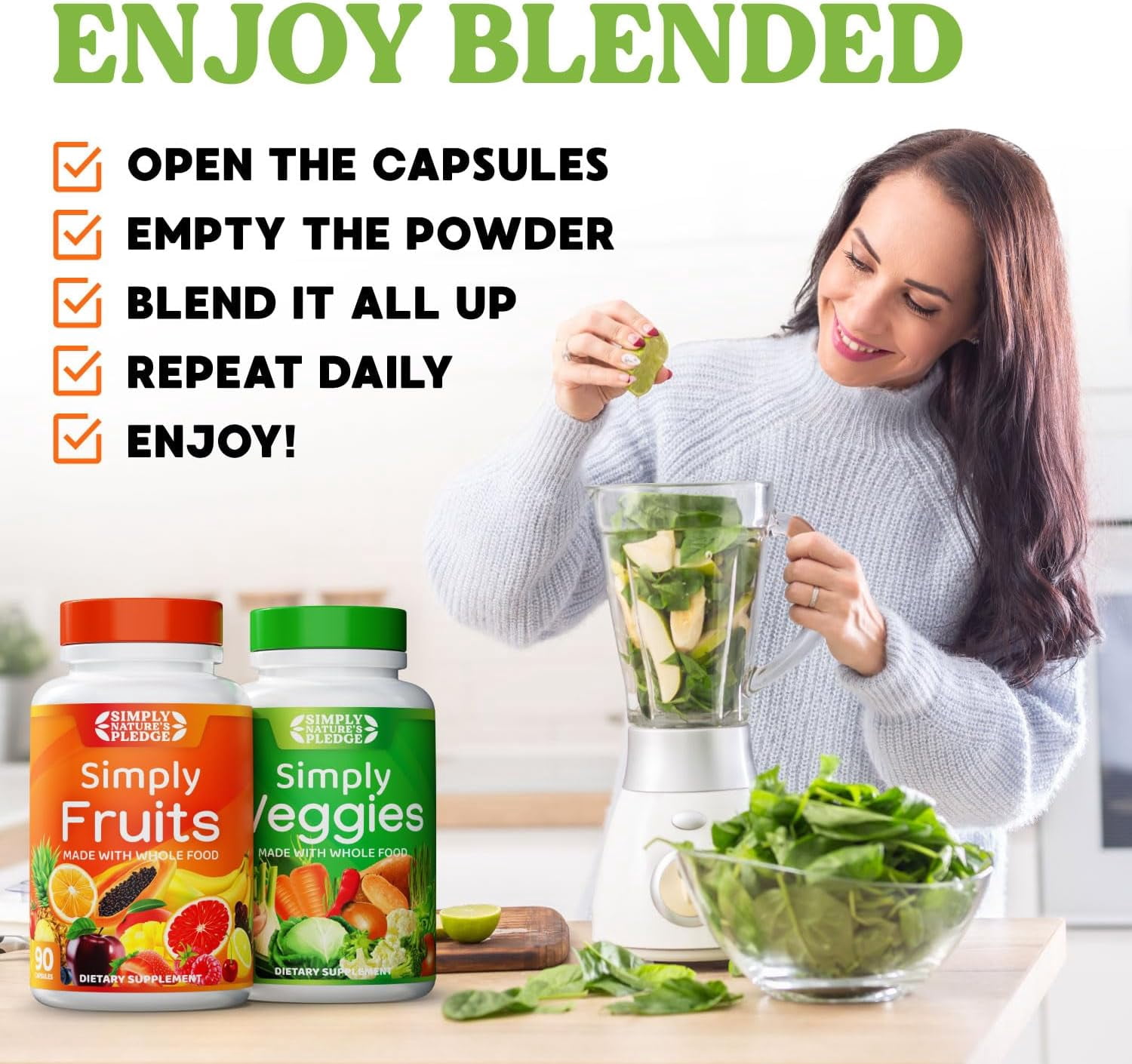 Simply Nature's Pledge - Packed with 42 Different Fruits & Vegetables - 4 Month Supply- Made with Whole Food Superfoods - with Aloe Vera – 100% Soy Free - 720 Capsules