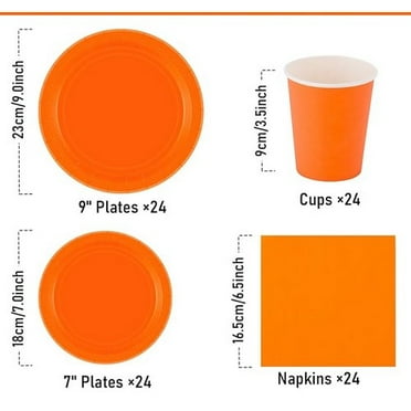 HEMOTON Orange Paper Party Tableware Set with Plates Cups Napkins for Easy Cleanup and Festive Use 1 Set