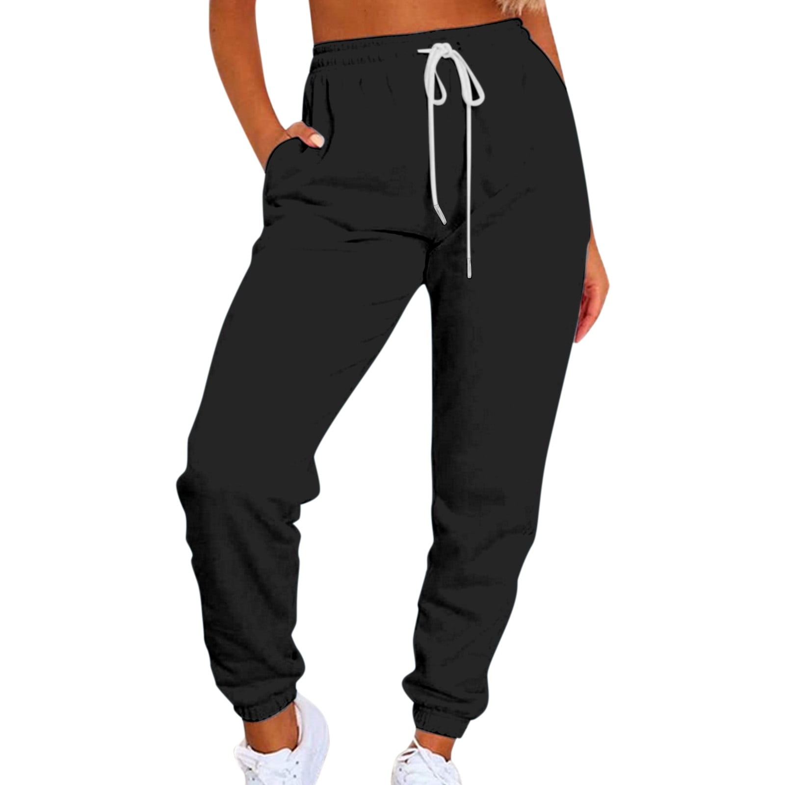 ZHIZAIHU Women Ankle Sweatpants With Pockets Solid Color Straight Slim ...