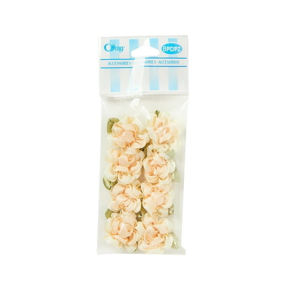 Offray Accessories, Cream 2 Tone Ribbon Flower Accessory for Wedding, Hair Clips, and Scrapbooking, 8 count, 1 Package