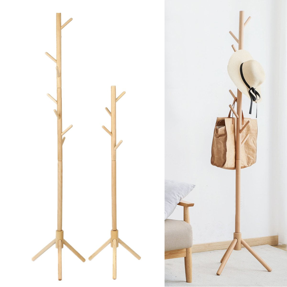 HighGrade Wooden Tree Coat Rack Stand,7 HooksSuper Easy Assembly NO Tools Required2 Sizes