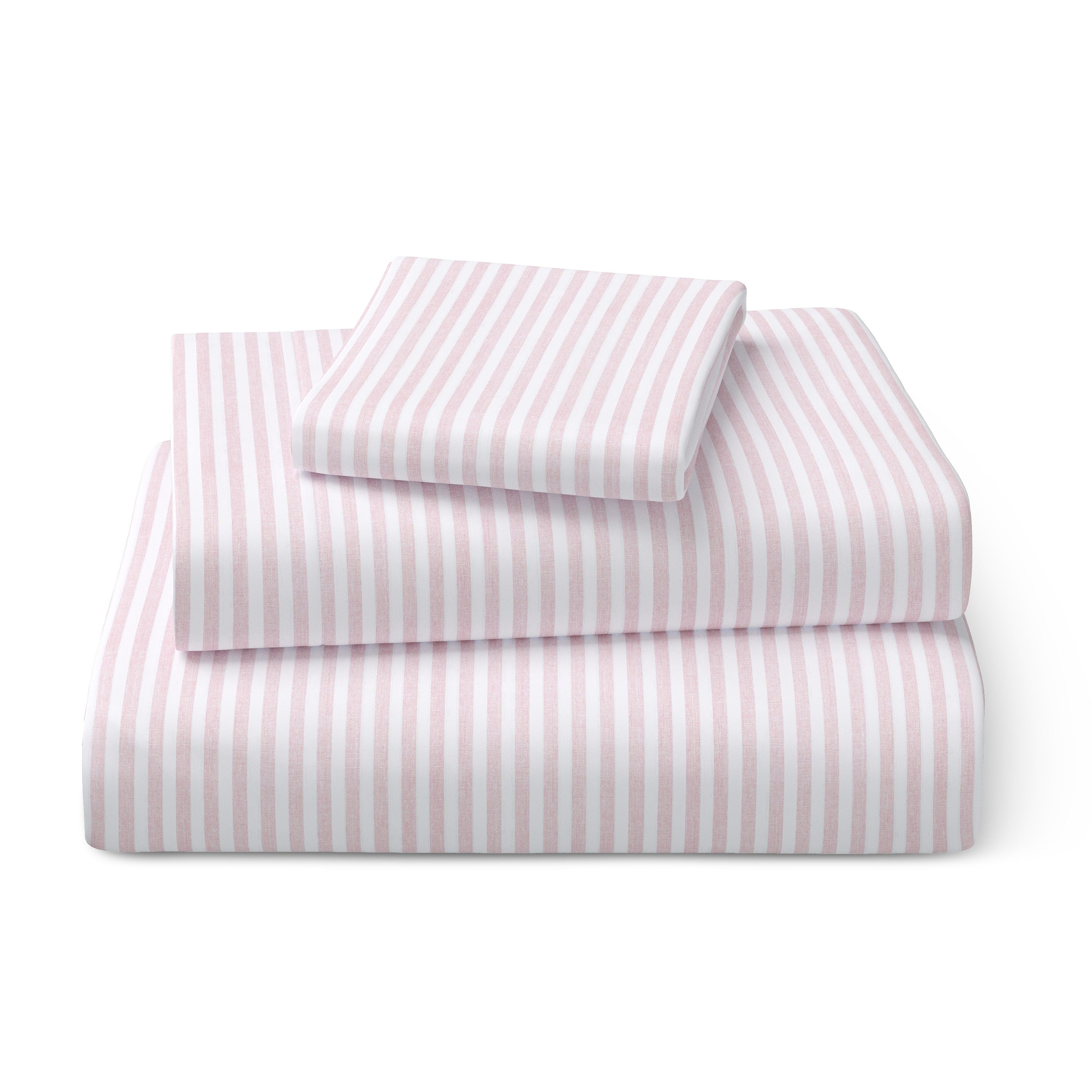 Mainstays Kids Microfiber Bed Sheet Set, Twin, Pink and White Stripe, 3 Pieces