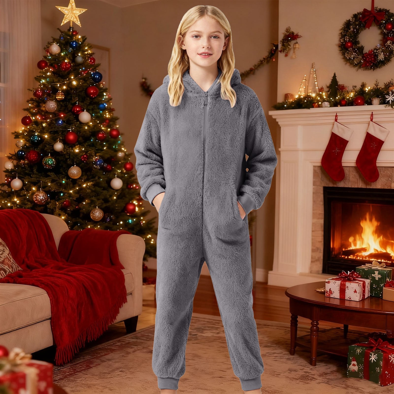 MEZZALL Warm Cozy Fuzzy Romper Jumpsuit Toddler Boys Girls Soft Onesie With Grip Soles For Indoor Outdoor Comfort Easy Dressing Leisure Long Sleeve O-Neck Spring Child One-Pieces