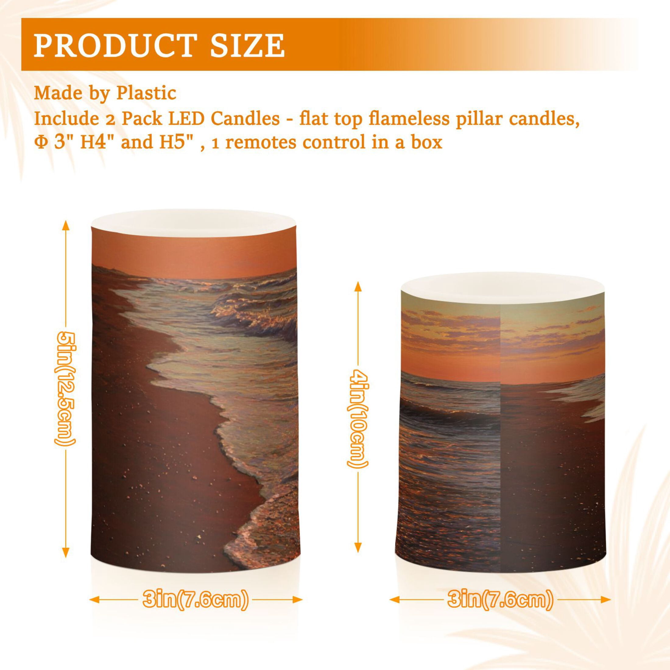 Beach Sunset Flickering Flameless Candles Battery Operated with Remote Timer LED Pillar Candles Set of 2