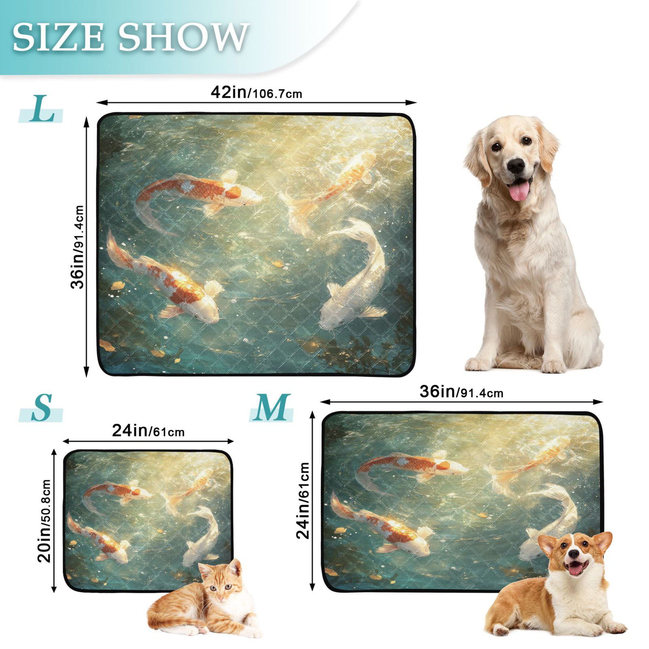 Qxltty Koi Fish Cat litter Pads Pet Set of 2 Diaper Mats Center Anti-leakage Layer Absorbent Soft and Comfortable