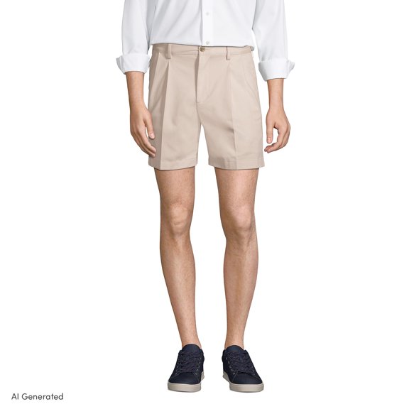Lands' End Men's No Iron 6" Comfort Waist Pleated Front Chino Short