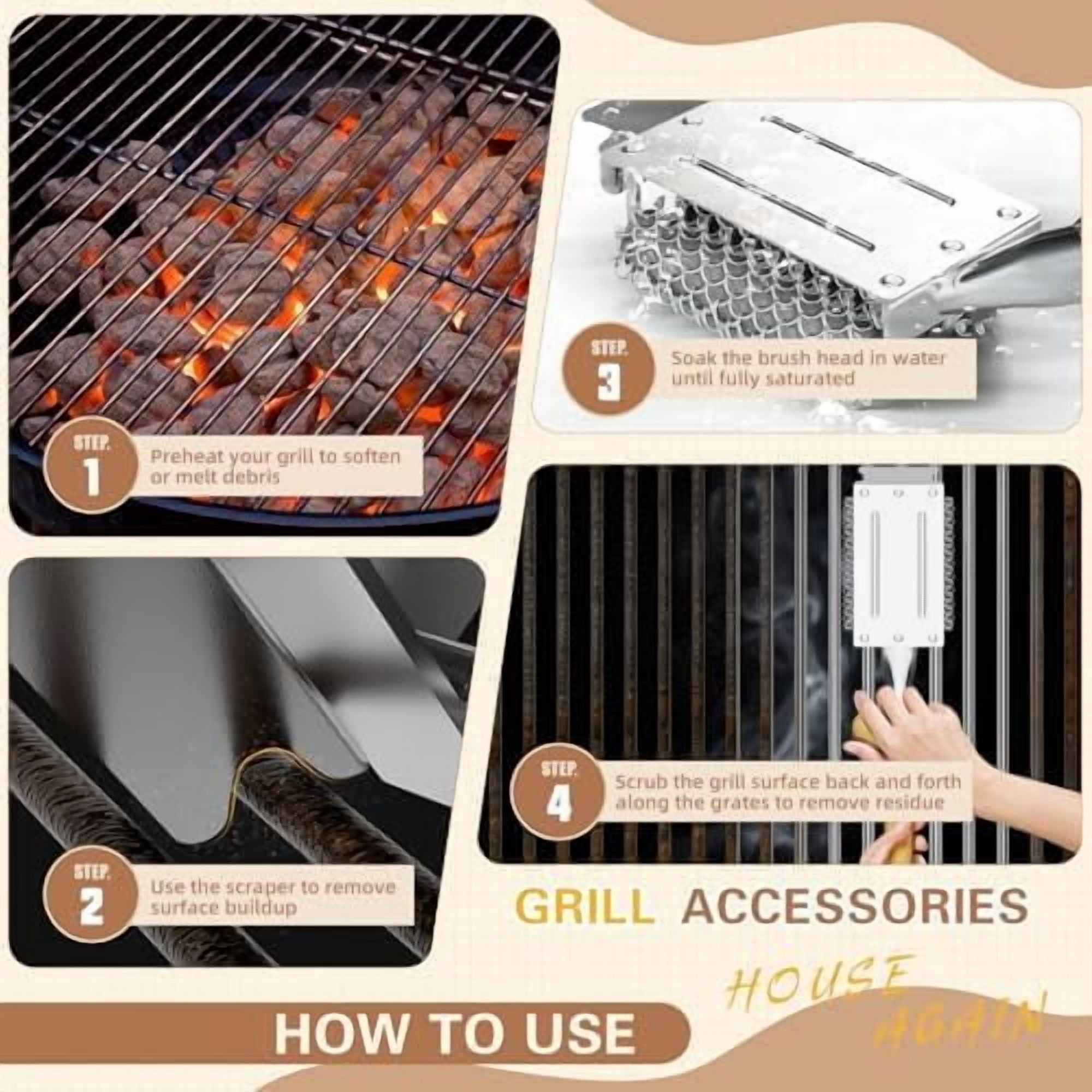 RibRave Grill Brush and Scraper Bristle Free with Dual Grip, 304 Stainless Steel Food-Grade Brush Head, Outdoor Grill Cleaning Brush Safe BBQ Grill Accessories Cleaner for Porcelain/Weber/Charcoal