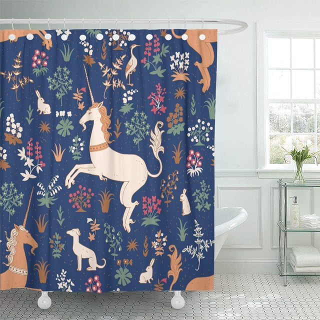 Cortina de Ducha ABPHQTO Unicornio Vintage en Bosque Mágico 160x180 cm