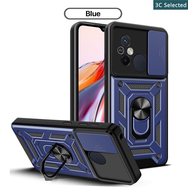 Funda Redmi 12C Case Carcasa Duro Ventana Deslizante Proteger La Cámara Soporte De Anillo Anti-huella Digital a prueba de choques