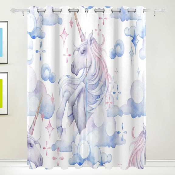 POPCreation Cute Watercolor Unicorn Window Curtain Blackout Curtains Darkening Thermal Blind Curtain for Bedroom Living Room,2 Panel (52Wx84L Inches)
