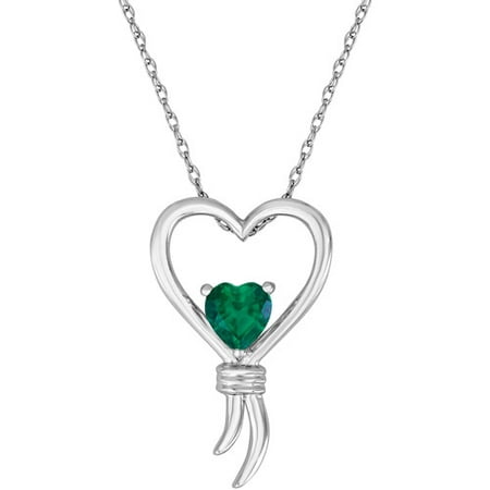 Knots of Love Sterling Silver Lab-Created Emerald Heart Pendant, 18